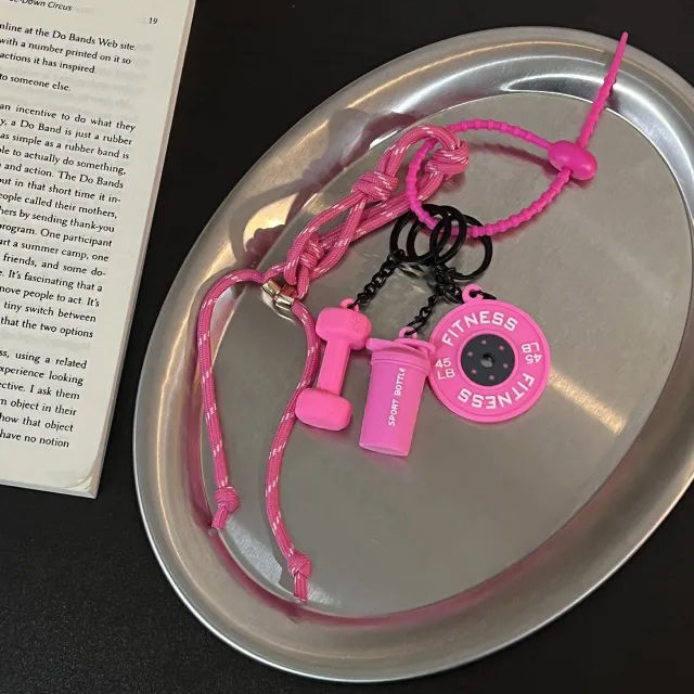 Trendy Cool Sports Style Handbag Pendant Braid Rope Fitness Decorative Jewelry Pink - Shop at LoveMi