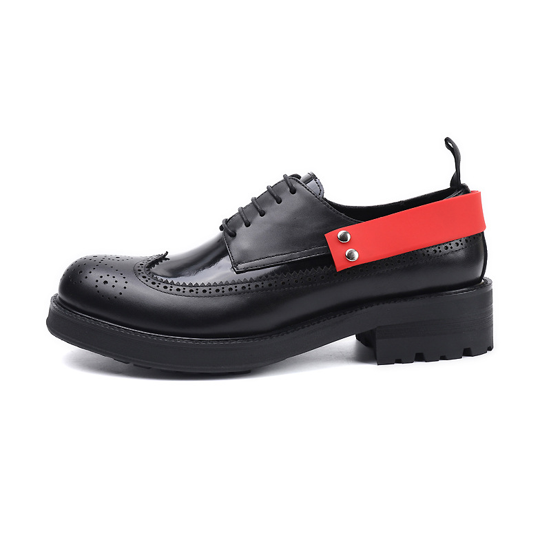 Round-toe Sophisticated Handmade Leather Shoes With A Thick Sole For Added Height