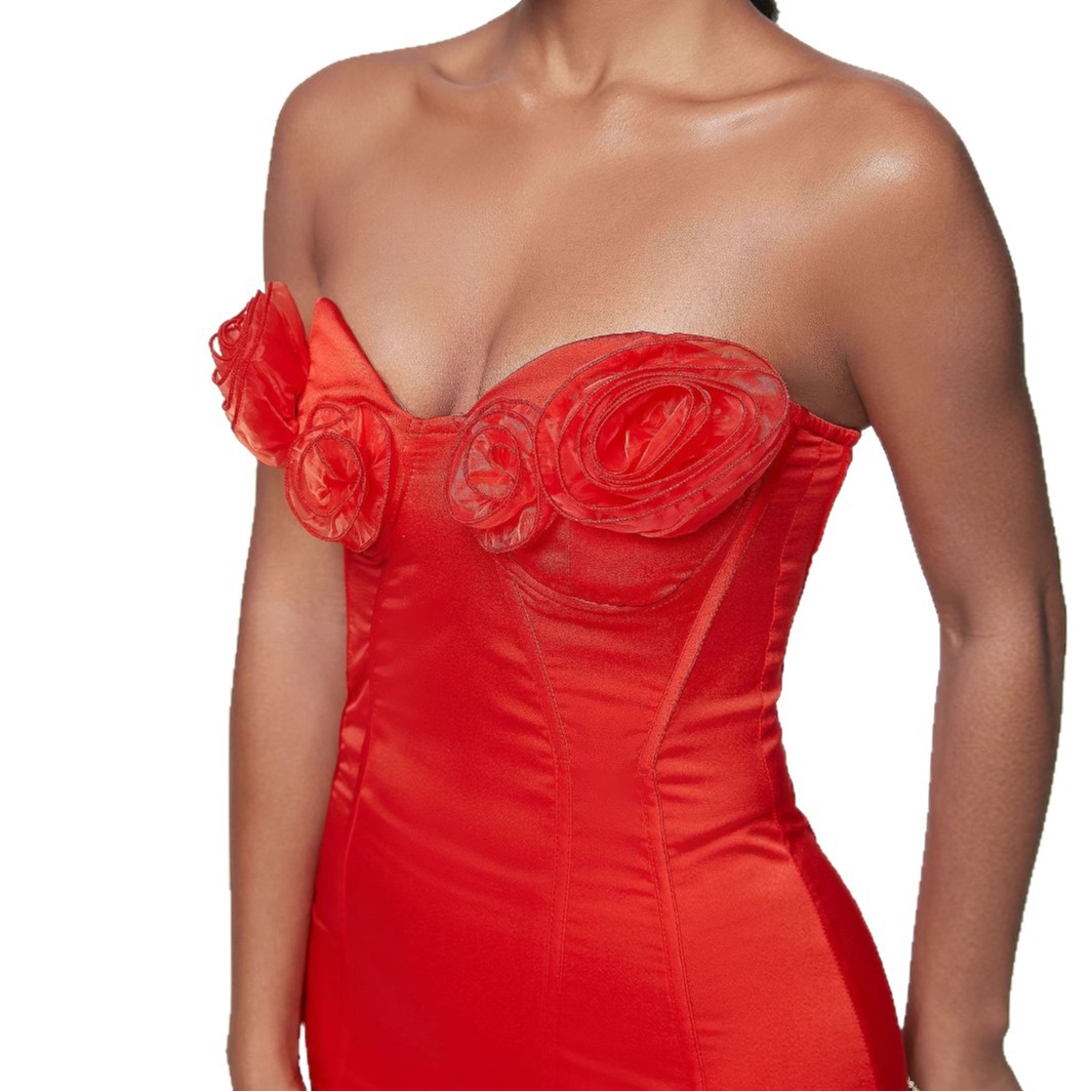 Three-dimensional Flower Slim-fit Hip-wrapped Short Dress Female