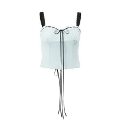 Women's Fall French Fashion Backless Sling Top - Blue - View 1
