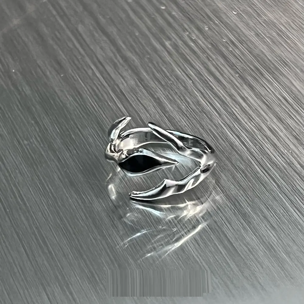 Irregular Shaped Black Onyx Metal Ring Street Tide Special-interest