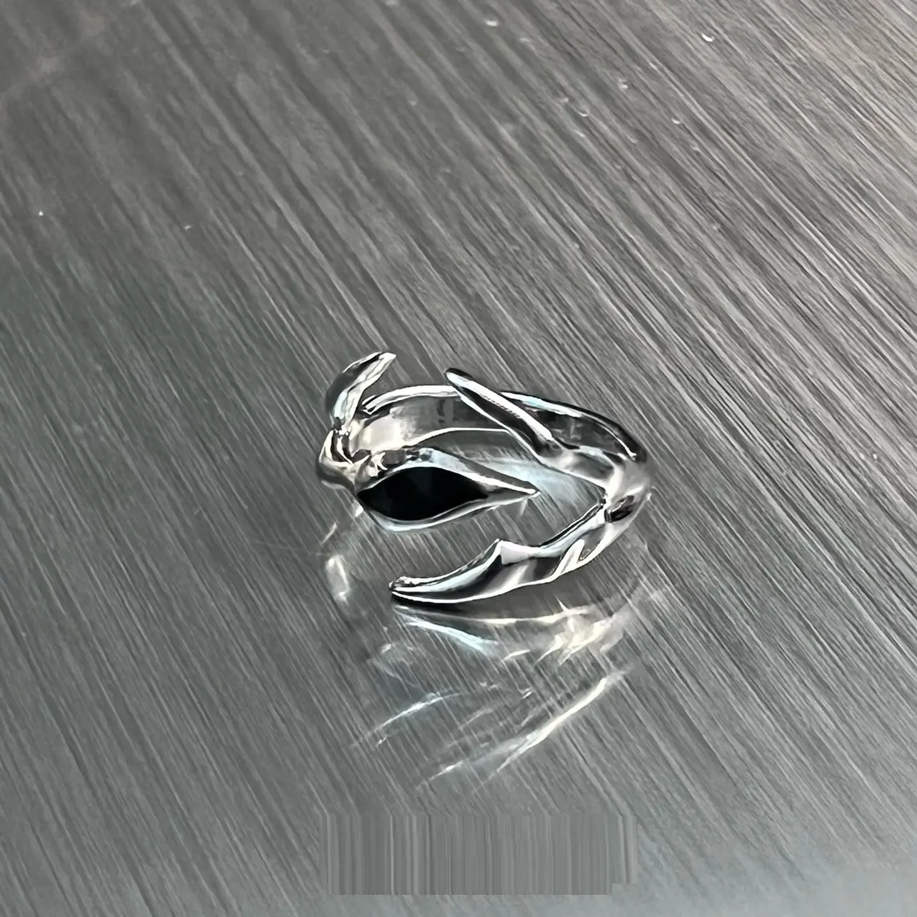 Irregular Shaped Black Onyx Metal Ring Street