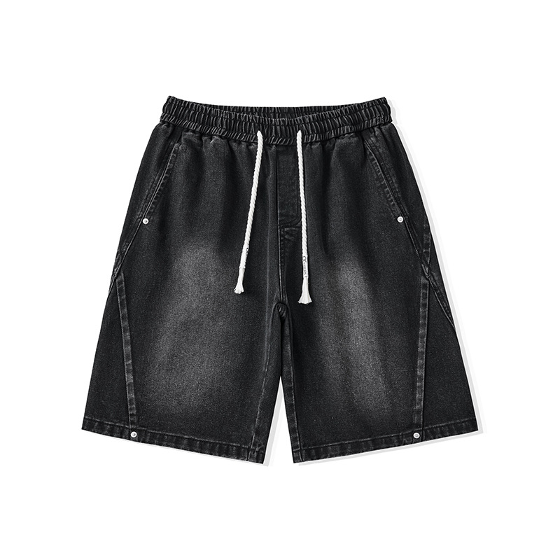 Retro Boys Pants Workwear Distressed Loose Stitching Cropped Pants