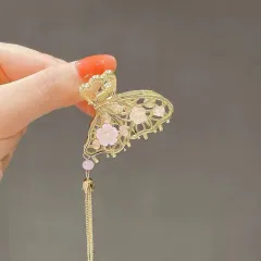 Butterfly Small Jaw Clip Alloy Hair Retro Style Elegant Fairy Small Tassel Shark - Gold - View 1