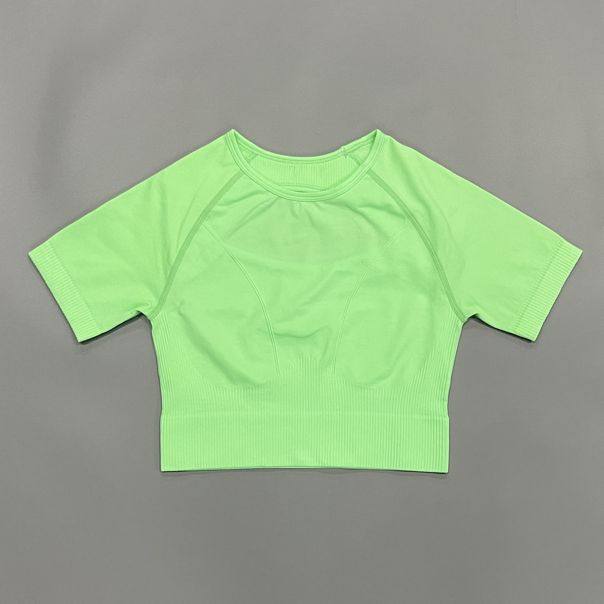 Seamless Peach Hip Fitness Trousers Sports Bra Yoga Clothes Suit Fluorescent Green Short Sleeve - Shop at LoveMi