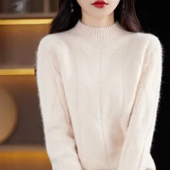 Women's Autumnwinter Fashion Knitted Top Bottoming Shirt - Raw Velvet Rice - View 1
