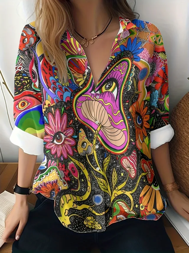 Women's 3D Printed Floral Pattern Long sleeved Shirt Wg18Jl20250707Y90 - Shop at LoveMi