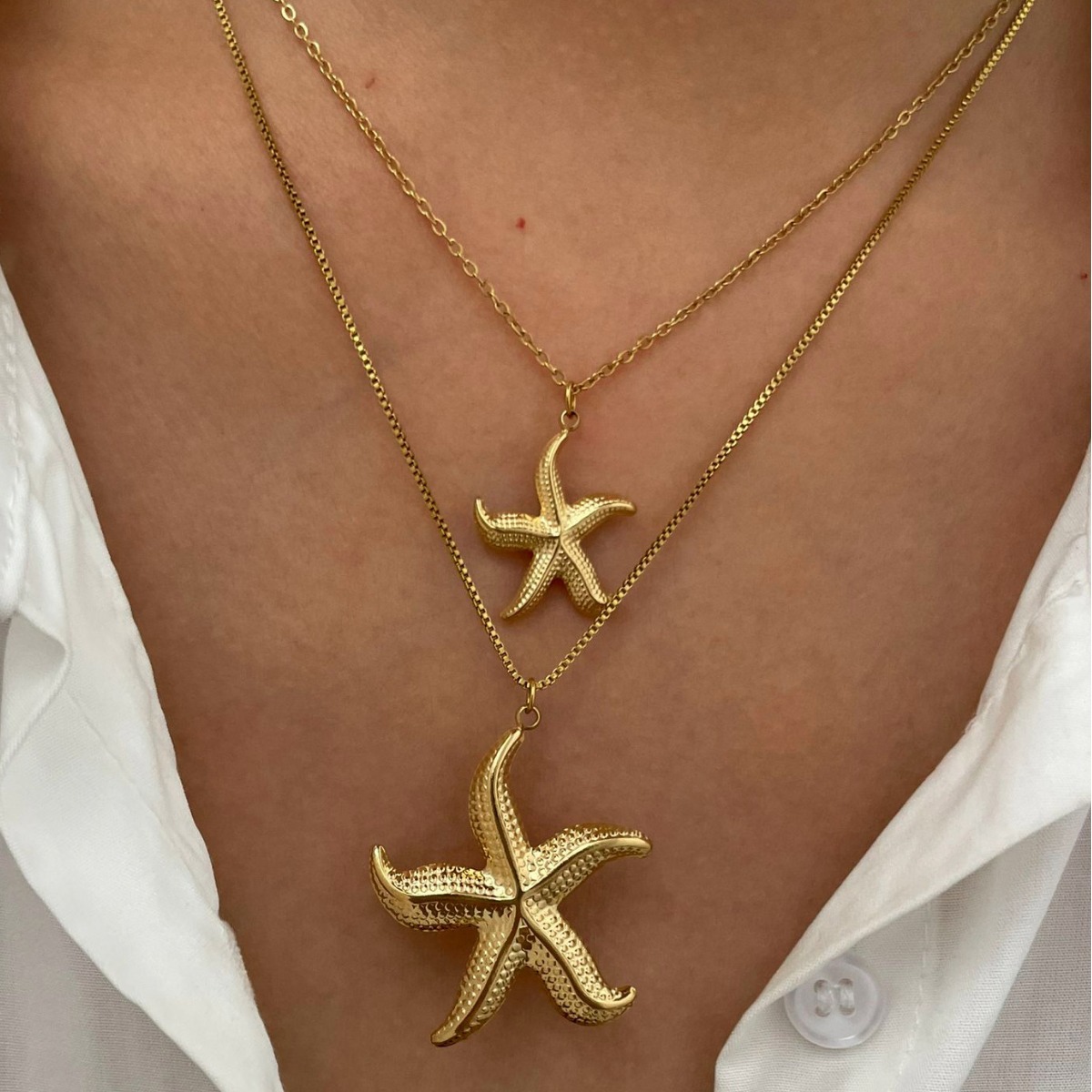 Women's Stainless Steel Starfish Conch Necklace