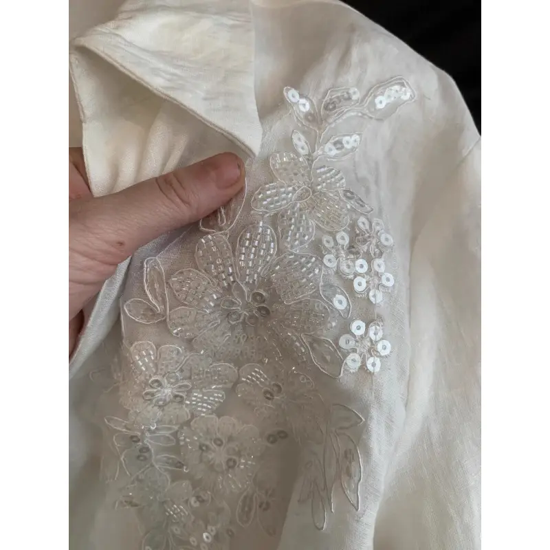 Long-sleeve Sequin Single-breasted Loose-fit Blouse Top