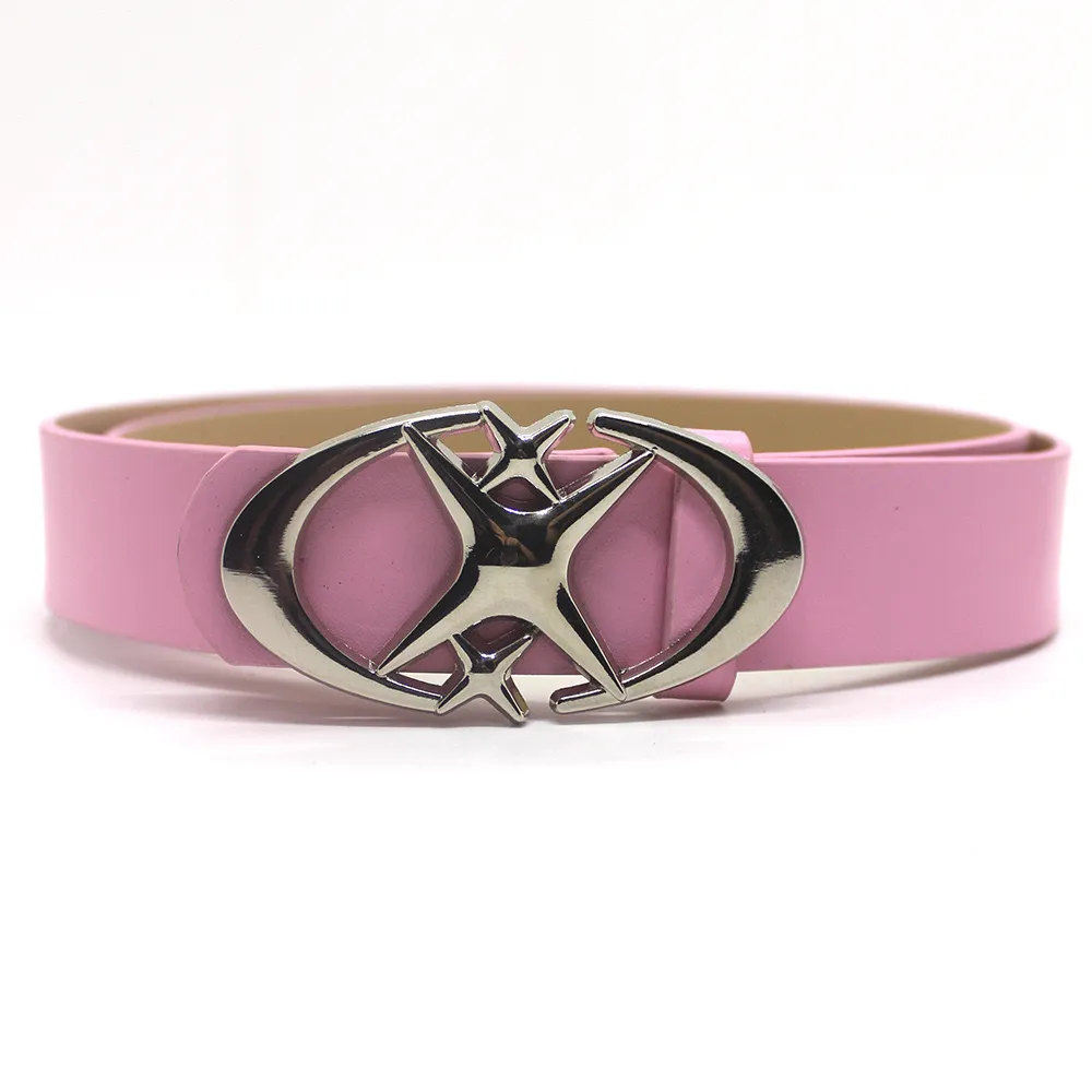 Fashion Wild Original Design Double Crescent Moon Cross Star Buckle Belt - Pink