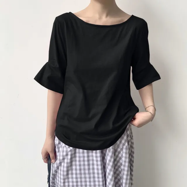 Leisure Artistic Versatile Loose Striped Solid Color Half Sleeve T shirt Black - Shop at LoveMi
