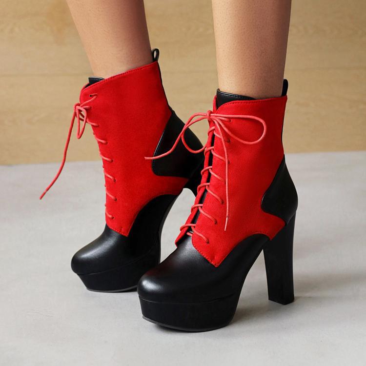 Chunky-heeled High-heel Ankle Boots Womens Plus-size Color-blocked And Multicolored