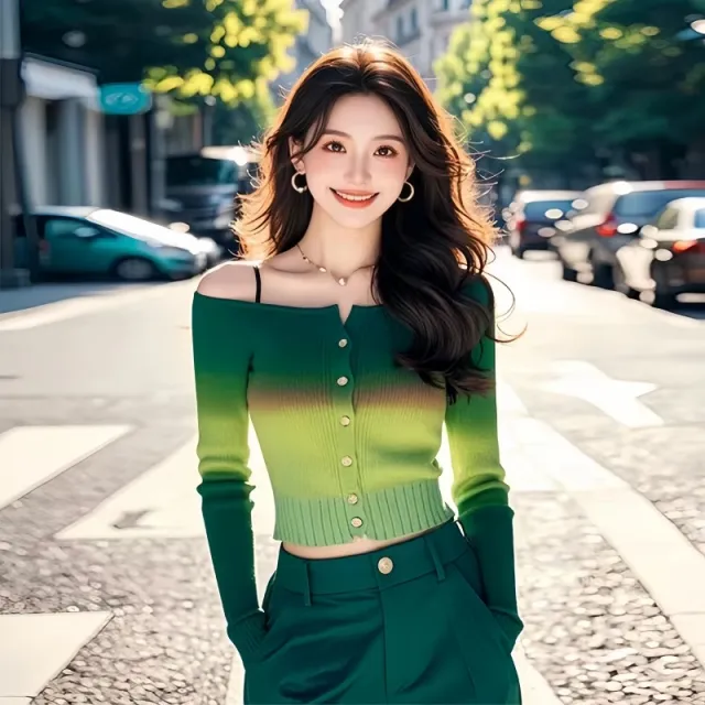 Gradient Contrast Off shoulder Sweater Women's Clothing Picture Color Xl - Shop at LoveMi