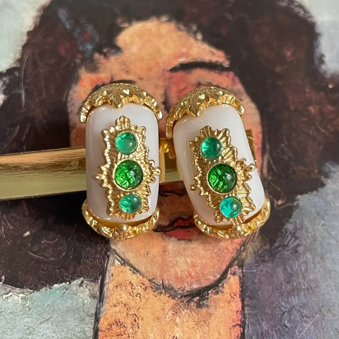 Vintage Grandmother Green Resin Stud Earrings