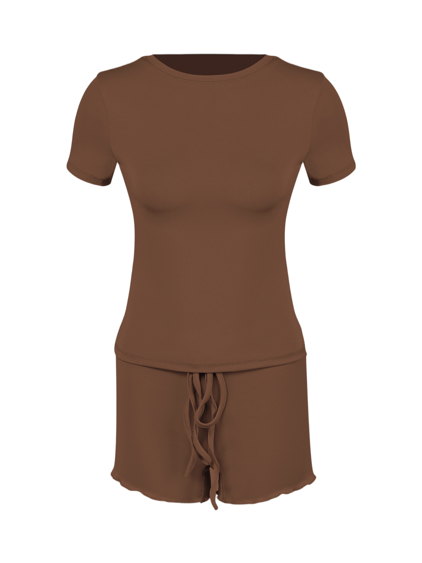 Womens Stylish Form-fitting Short-sleeve Set With A Crew Neck