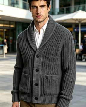 New Mens Striped Knitted Cardigan Jacket