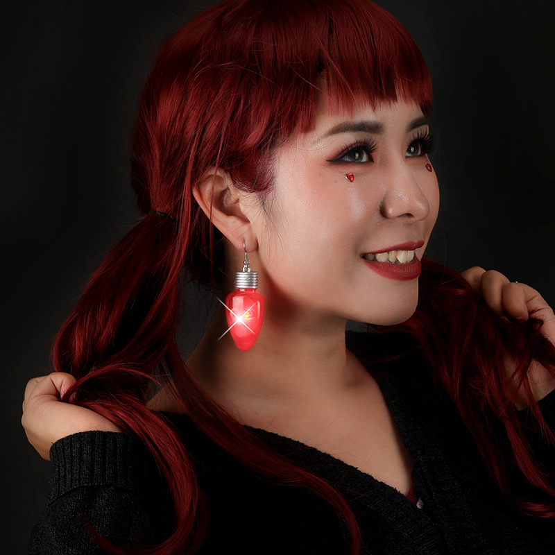 Women's Fashion Christmas Red And Green Bulb Glowing Christmas Earrings