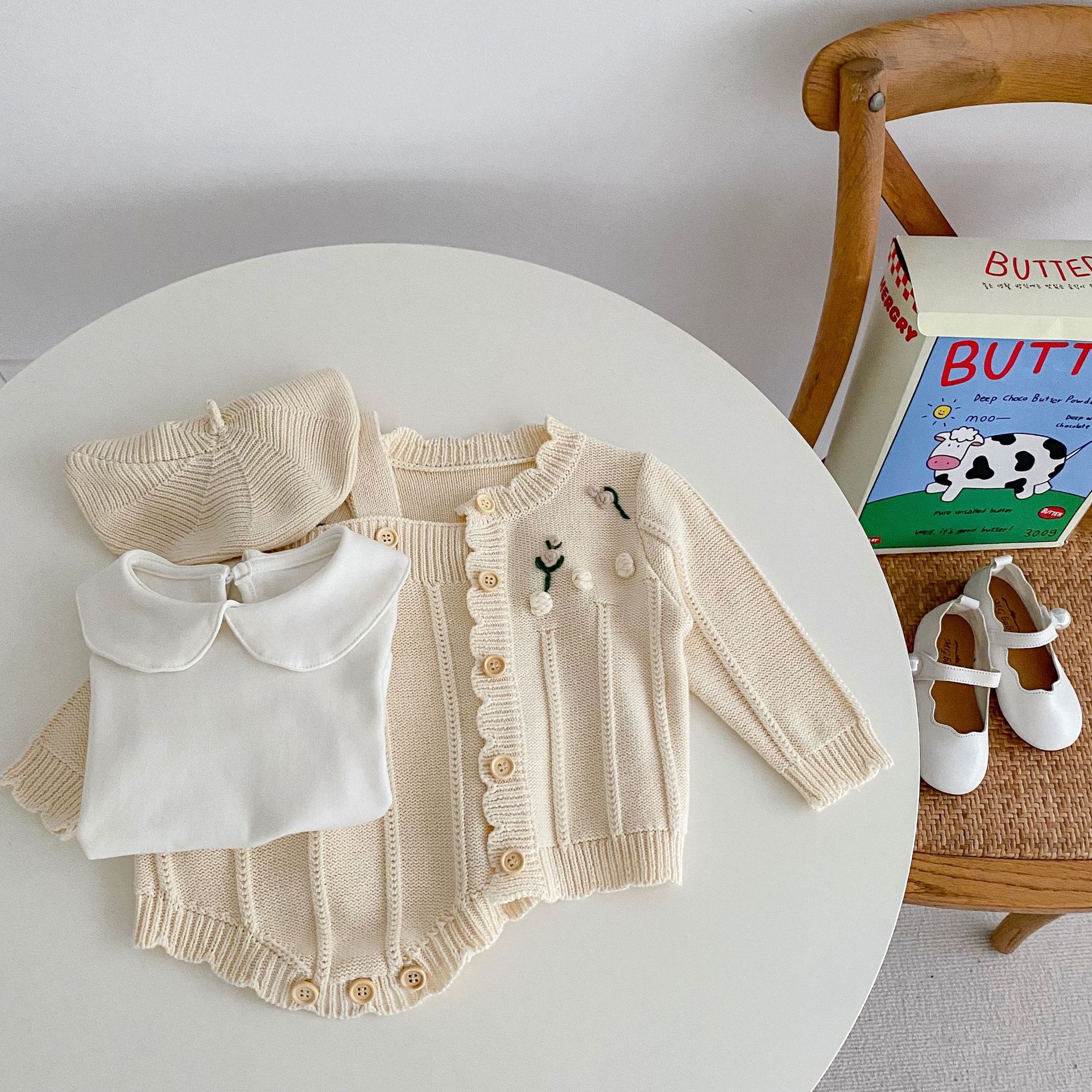 Title 11, Kleinkind Baby Pullover Set Blumenstickerei Lan...