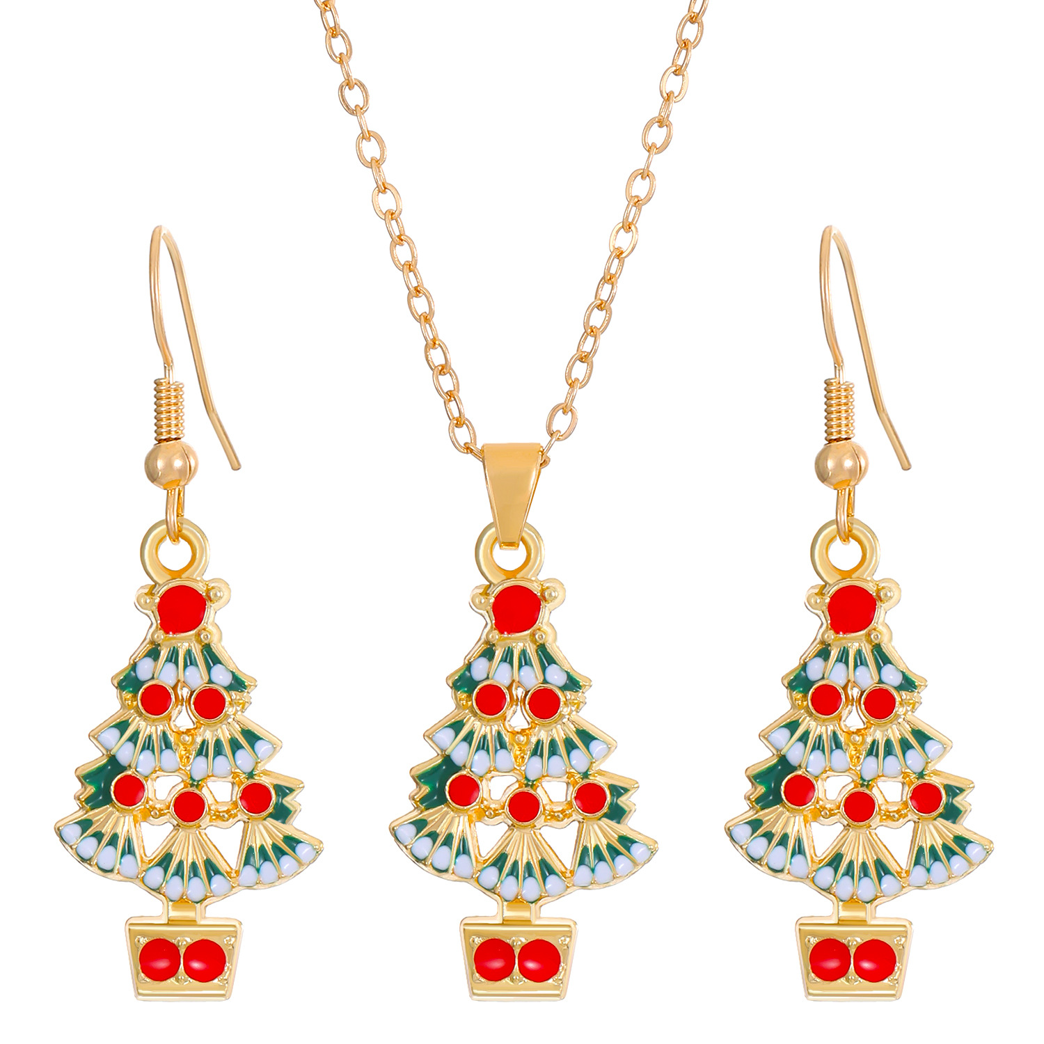 Christmas Ornament Elk Socks Snowman Necklace Earrings Suit