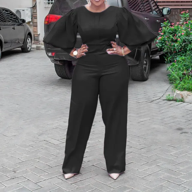 Women's Solid Color Straight Loose Casual Jumpsuit Black - Shop at LoveMi