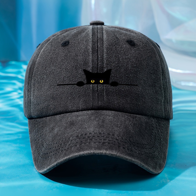 Cat-embroidered Pre-washed Baseball Capversatile Stylish Adjustable And Offers Sun Protection