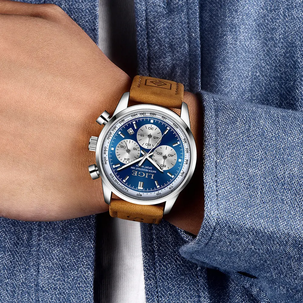 Mens Three-Hand Six-Pointer Multi-Function Waterproof Watch