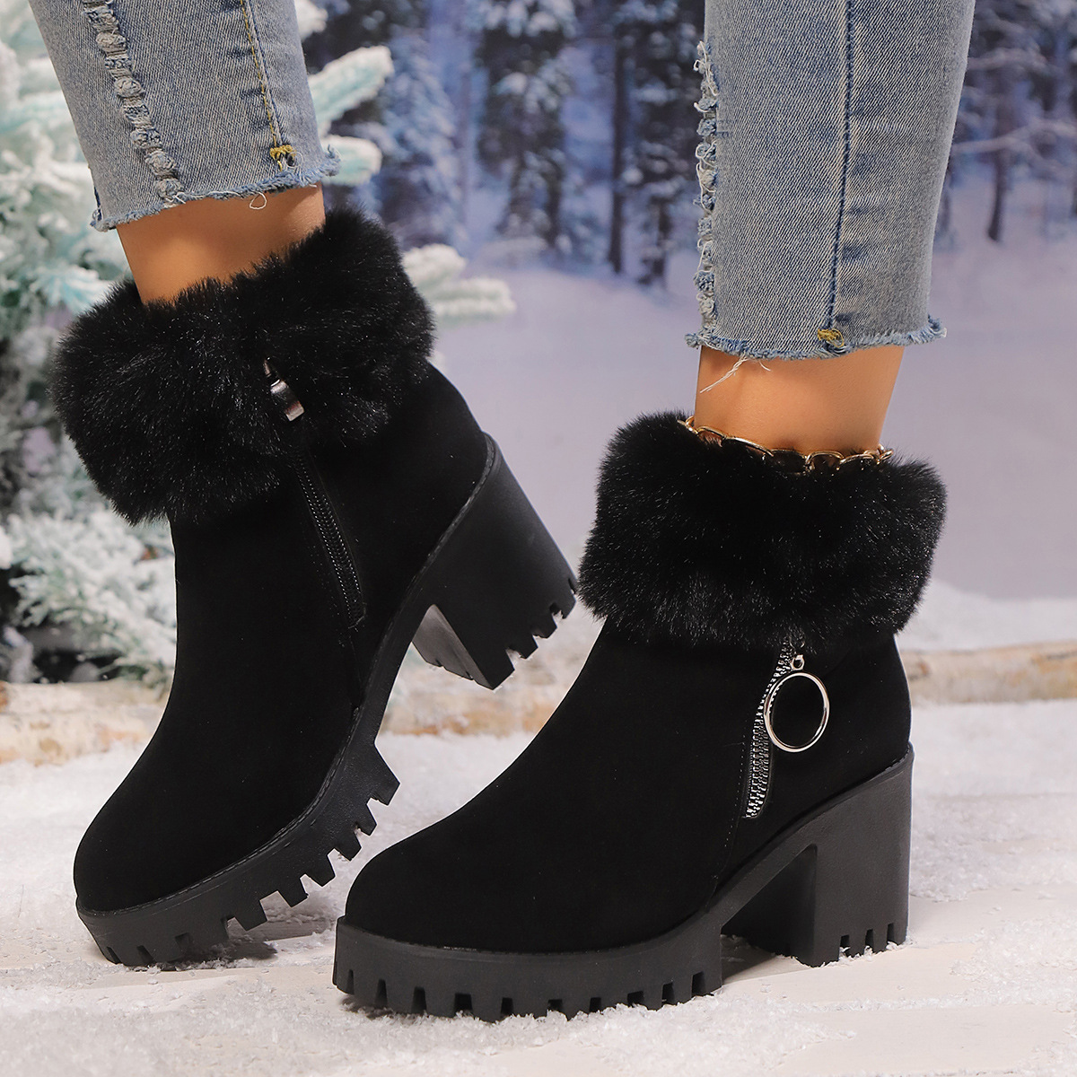 Title 16, Snow Velvet Thermal And Thickening Thick Heel W...