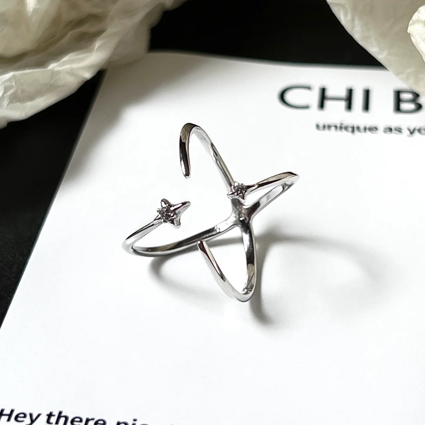 Four Eight-pointed Stars Rhinestone Ring For Women