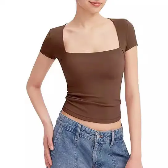 Summer Pullover Outer Wear Slim T shirt Chocolate M - Shop at LoveMi