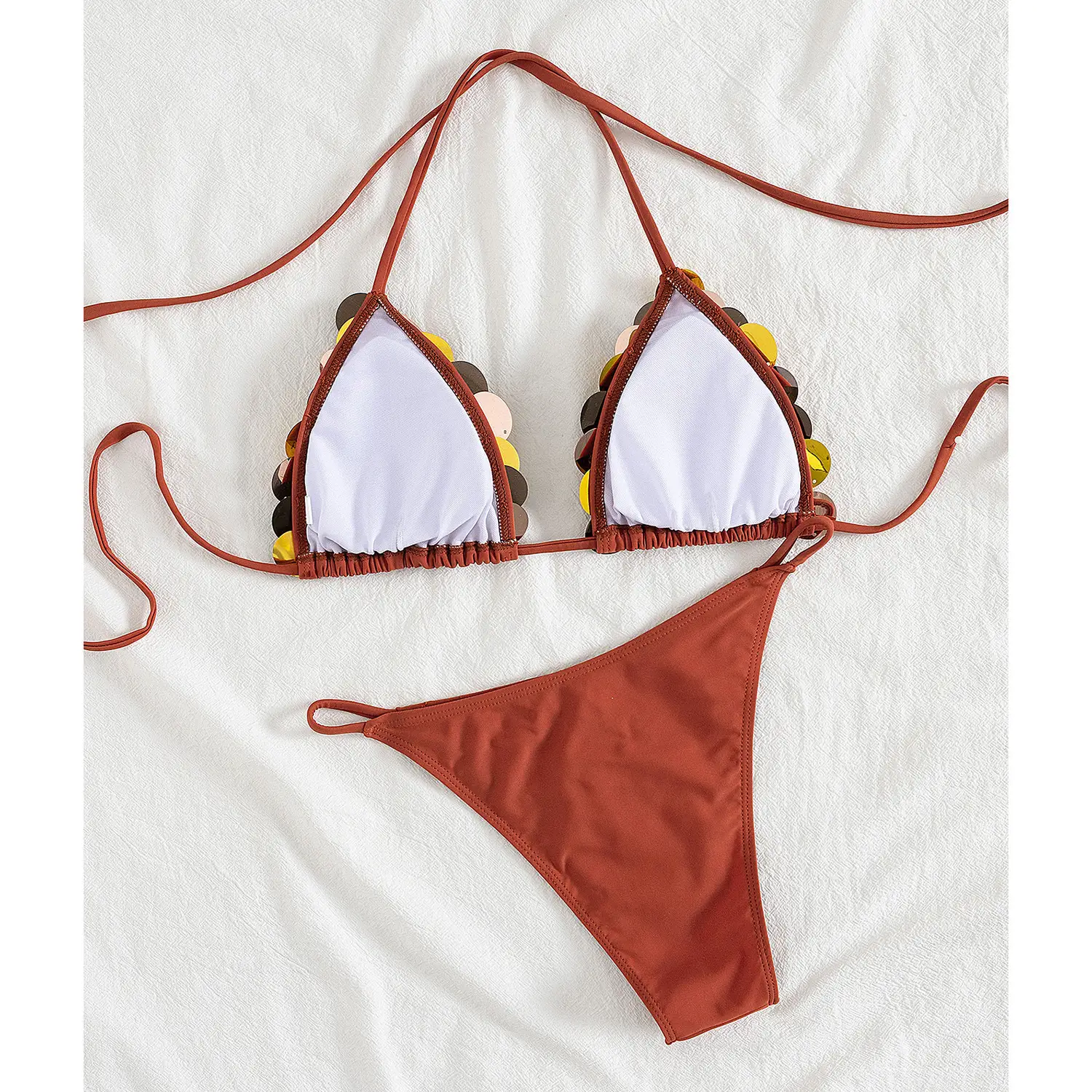 Women's Casual Lace-up Backless Pure Color Bikini Split Swimsuit