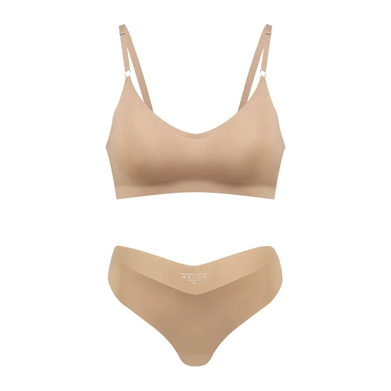 Women's V-neck Breathable Underwear Bra Panties Set - Skin Color-Xl