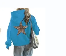 Women's Fashion XINGX Printed Loose Hooded Sweater Hu Blue - Shop at LoveMi