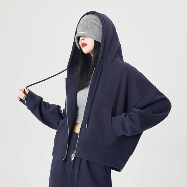 Korean style Loose fitting, Figure flattering Casual Jacketversatile Top Navy Blue - Shop at LoveMi