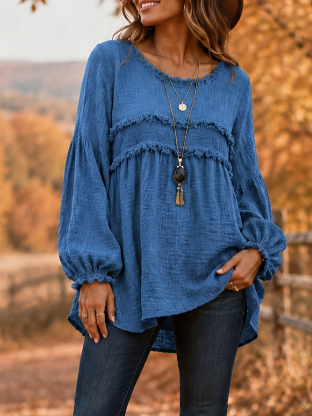 Casual Patchwork Tassel Fringe Crew-Neck T-Shirt Top — foto 7
