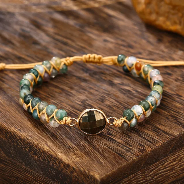 Cut Round Yellow Iron Ore Edging Agate Hand Weaving Bracelet Adjustable Color Mixing - Shop at LoveMi