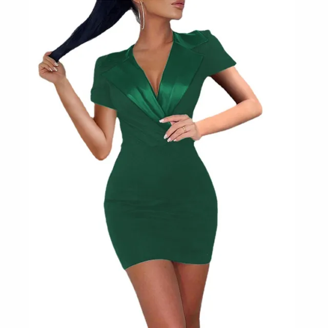 Slim Fit Short Sleeved V Neck Dress Dark Green - Shop at LoveMi