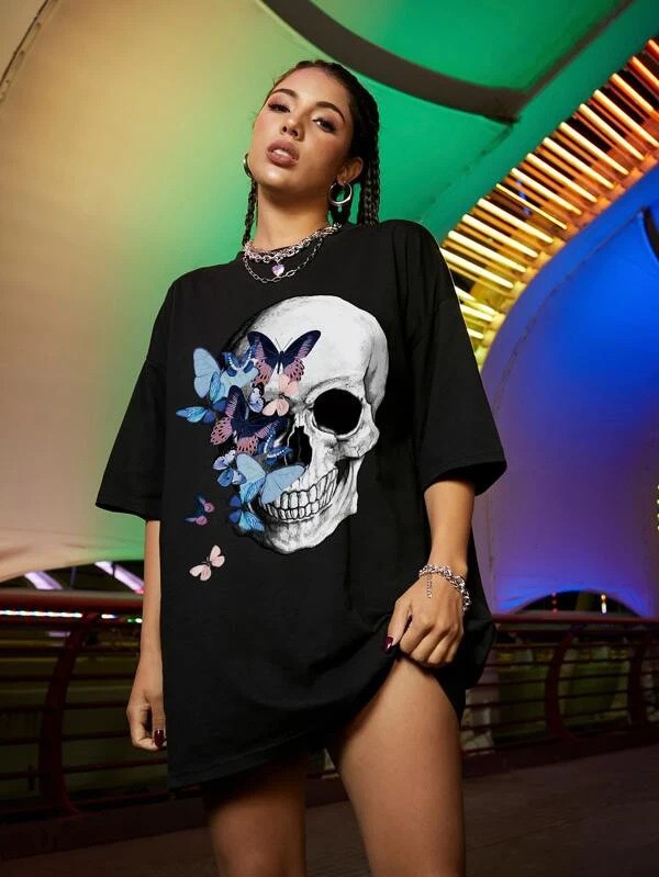 Printed Round Neck Loose Short Sleeves