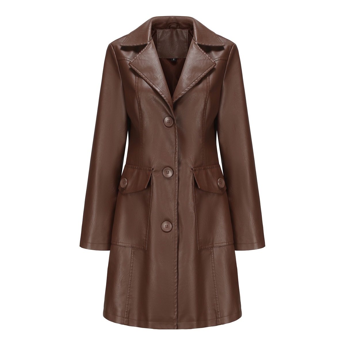 Long Leather Trench Coat Fashionable Outerwear For Women