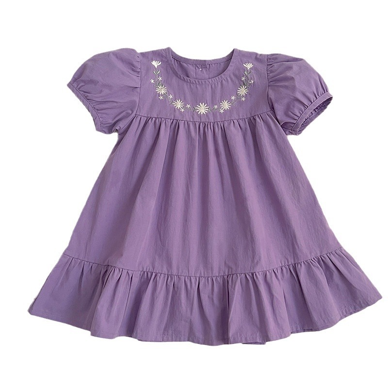 Little Girls Embroidered Flower Short-Sleeve Dress