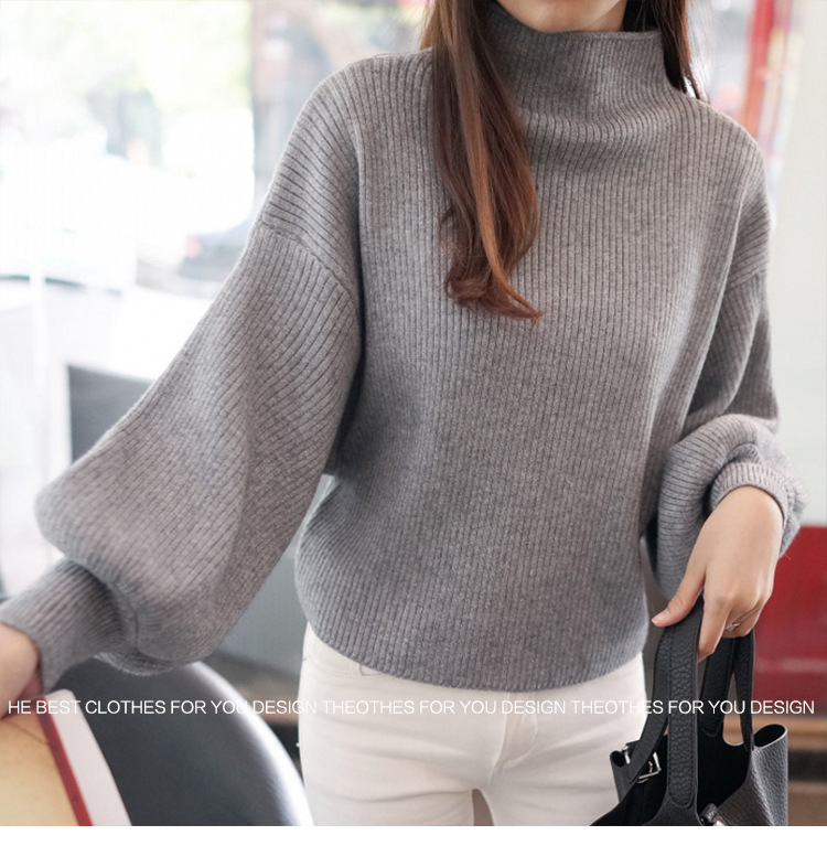 Title 8, Half Turtleneck Lantern Sleeve Sweater Loose Sl...