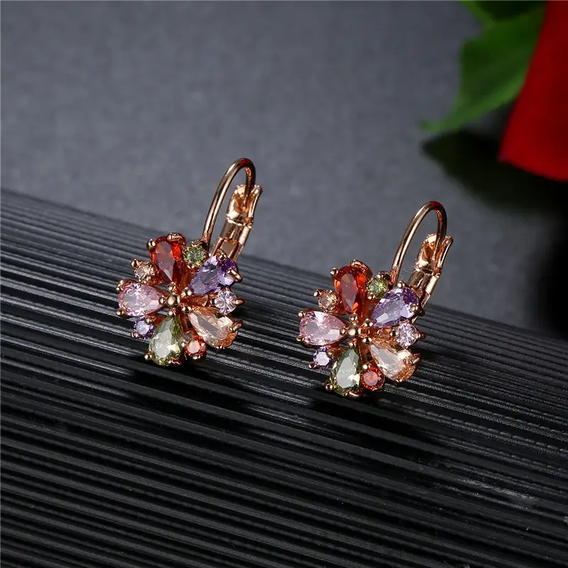 Colorful Zircon Ear Clips In Rose Gold
