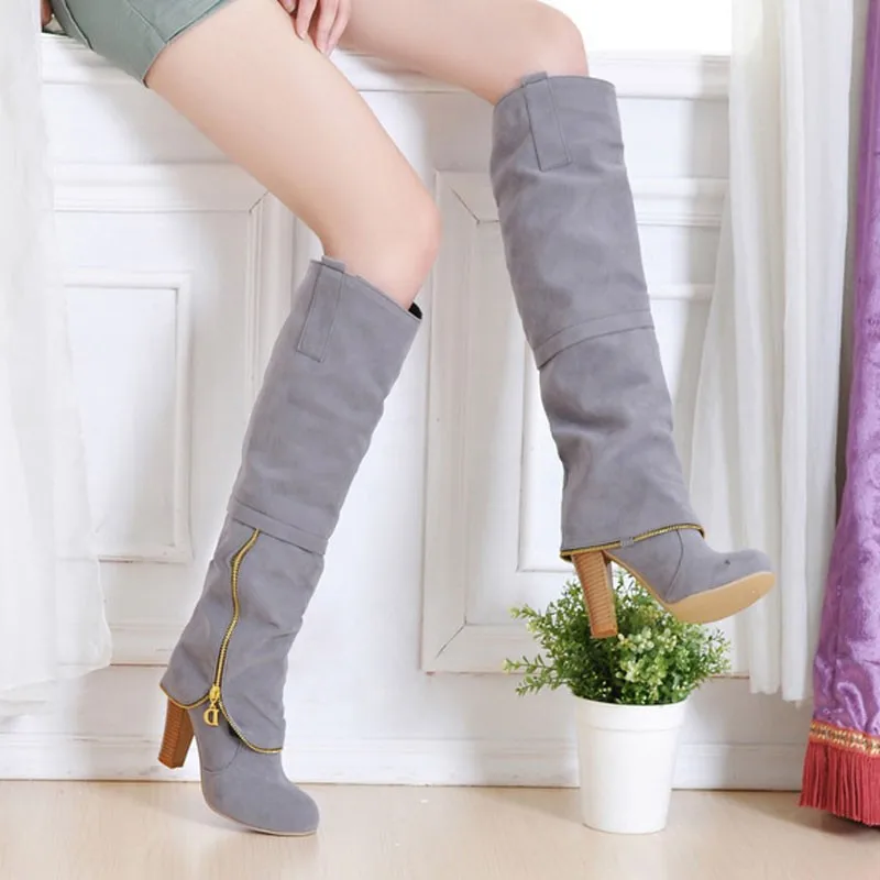 Title 16, Suede frosted womens boots with thick high hee...