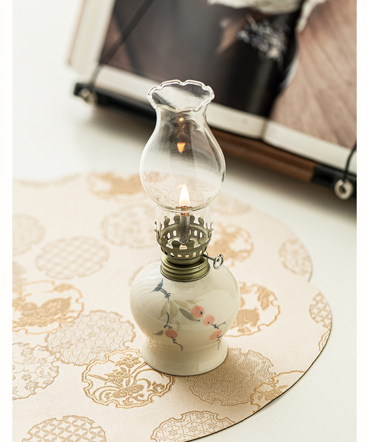 Title 6, Hand-painted Flower Retro Kerosene Lamp Ceramic...