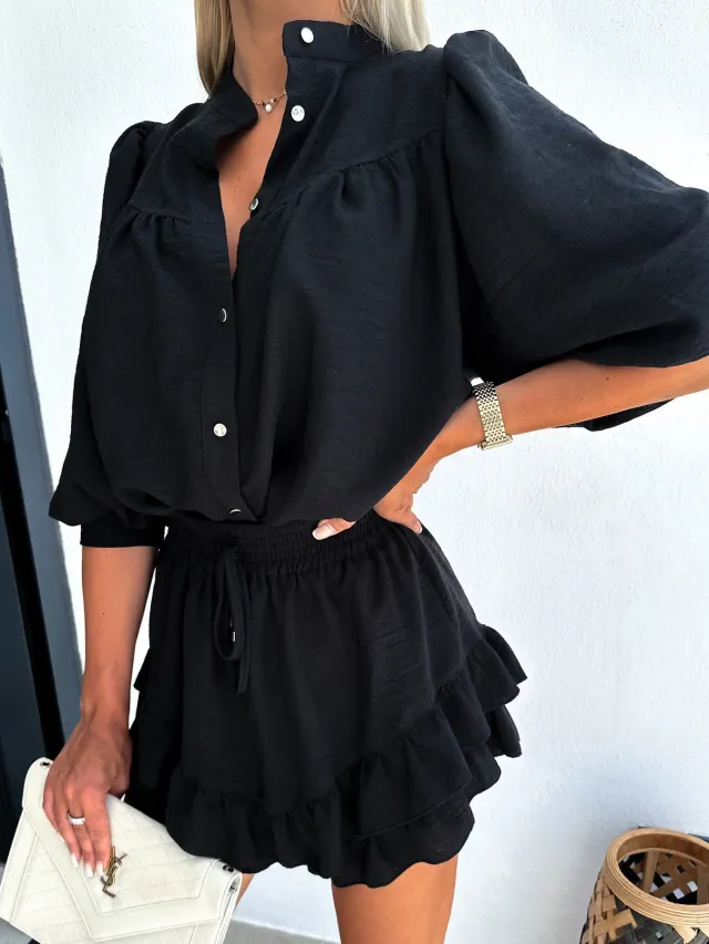 Fashion Cotton Linen Shirt Skirt Outfit Black - Shop at LoveMi