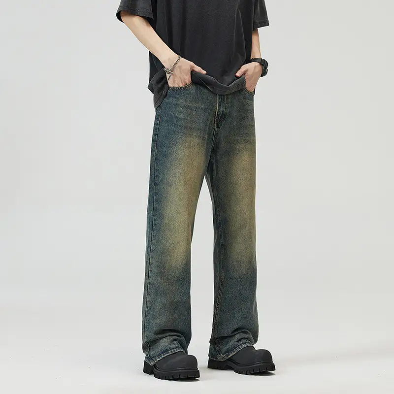 Retro Rust Blue Jeans Men's Loose Mop