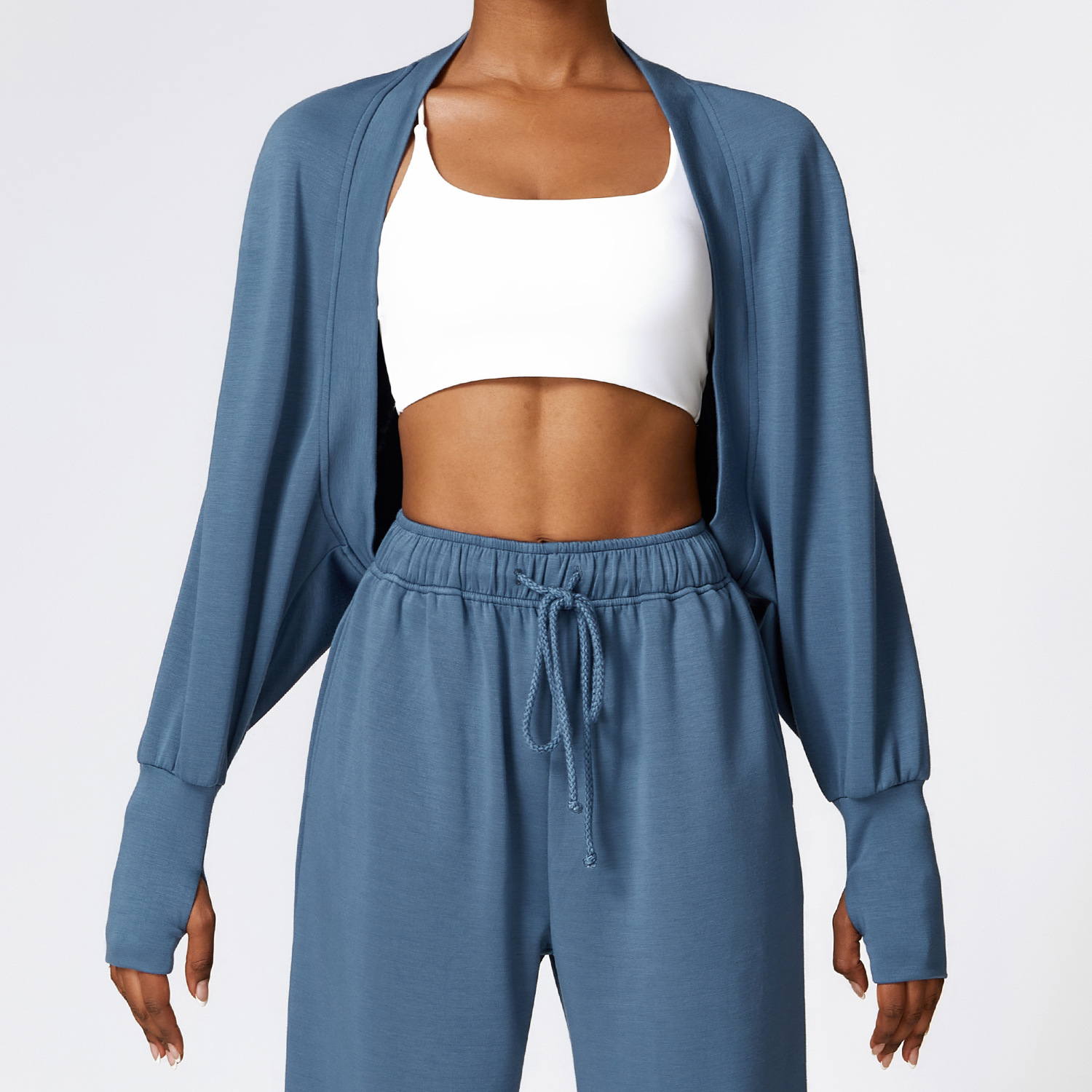 Knitted Cardigan Batwing Sleeve Sports Jacket Denim Blue - Shop at LoveMi