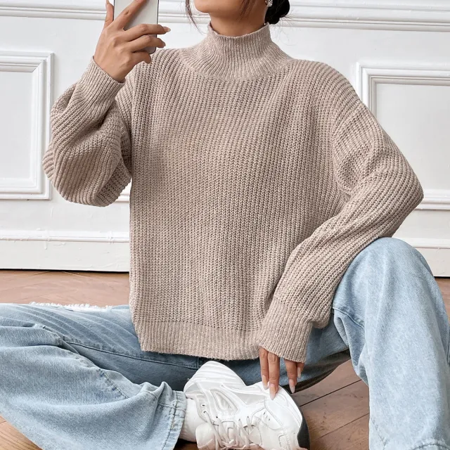 Half Turtleneck Autumn And Winter Undershirt Sweater Pullover Apricot - Shop at LoveMi