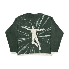 Autumn And Winter Dark Style Round Neck Two-dimensional Loose Sweater Coat - Dark Green - View 1