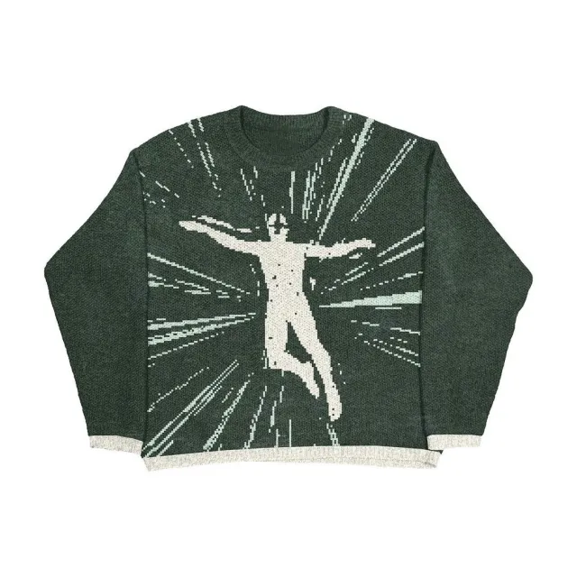 Autumn And Winter Dark Style Round Neck Two dimensional Loose Sweater Coat Dark Green - Shop at LoveMi