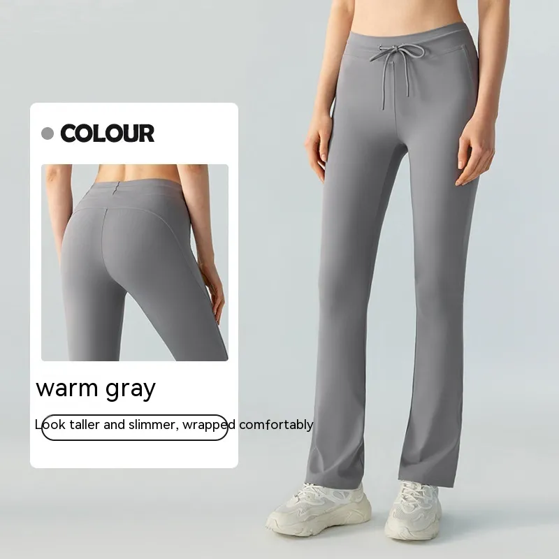 Waist Slimming And Hip Lifting Casual Yoga Pants Bilateral Pocket Yoga Bell-bottom Pants - Grey